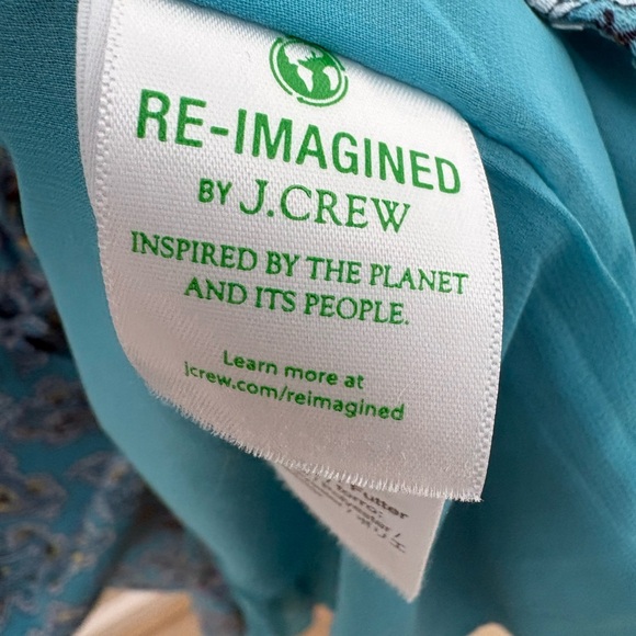 J. Crew Sky Blue Paisley V-Neck Long Sleeve Dress Puff Sleeve Button Front 4 - Picture 7 of 9